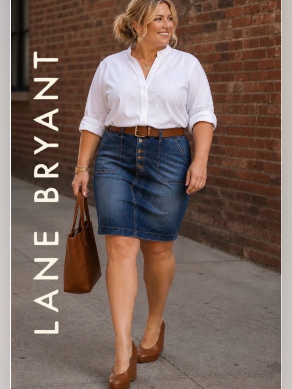 28W Lane Bryant Denim Skirt with Button Fly Front